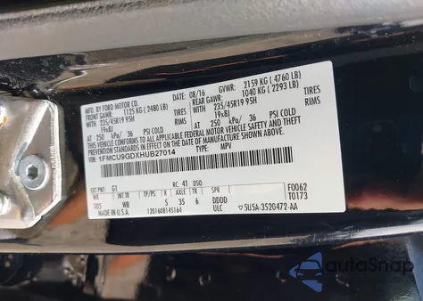 2017 Ford Escape Se из США, поврежденный, VIN 1FMCU9GDXHUB27014